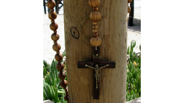 super and holy  big Beads santified rosario Natural wood Chain jesus cross xl large 40" wall rosary
