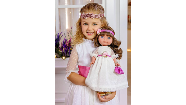 15-inch Small Full Body Baby Doll Washable Long Brown Hair All Vinyl Posable Realistic Fashion Doll Come with Cute Accessories
