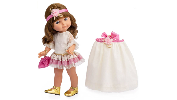 15-inch Small Full Body Baby Doll Washable Long Brown Hair All Vinyl Posable Realistic Fashion Doll Come with Cute Accessories