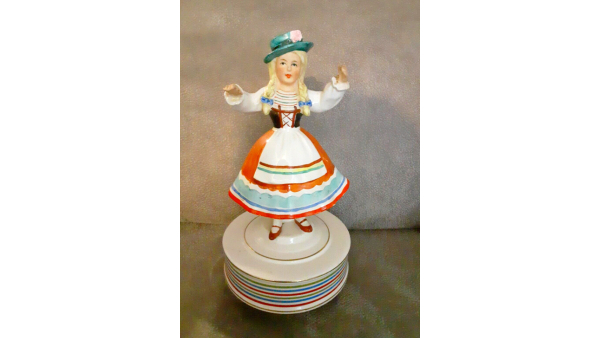 Vintage Schmid Porcelain German Dancing Girl 8” Figurine Music Box Works,  Material Ceramic & Porcelain Manufacture Japan