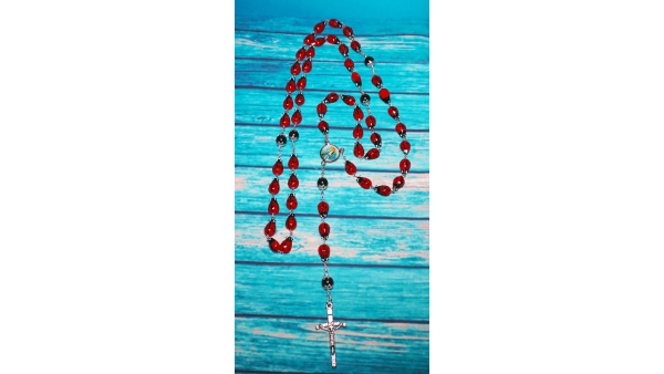 Catholic Devotional Steel Rosary Ceramic Ladybug Devotional 29" inch long centerpiece Lady of Grace Sanctified Papal Crucifix Zinc Alloy