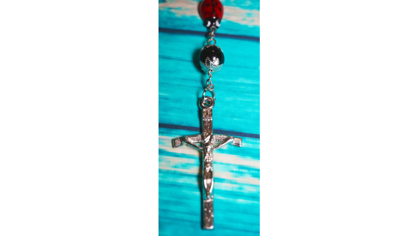 Catholic Devotional Steel Lady Guadalupe Rose Scented Devotional 19" long Papal Crucifix