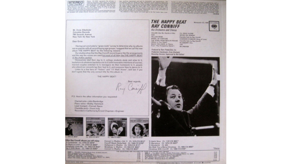 Ray Conniff His Orchestra And Chorus –The Happy Beat Vintage Antique Vinyl LP 1963, Género Jazz, Pop, Estilo Big Band