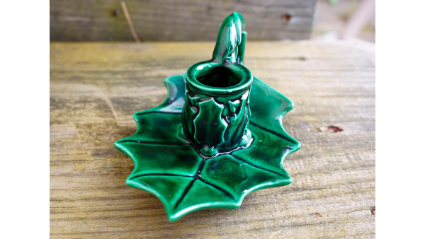 Lefton Holly Berry Set 2 Candleholder and Platter Christmas Vintage Ceramic Signed Christmas Decoraciones de bayas de acebo Navidad Perfect