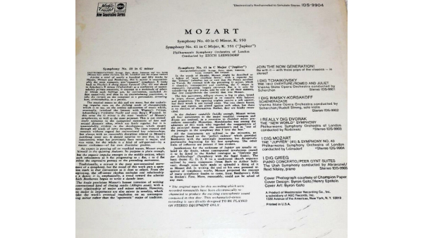 Philharmonic Symphony Orchestra Of London Erich Leinsdorf I Dig Mozart Género Clásica Hermosa Joya Musical 1968