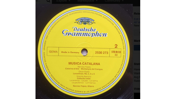 LP de Guitarra Clásica Vintage de Narciso Yepes Música Catalana LP 1972 Guitarrista Clásica Española