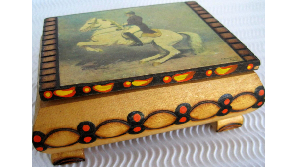 Caja de música de madera vintage Austria Movimiento suizo Emperadores 'Vals Pock Art 1940 Lipizzan