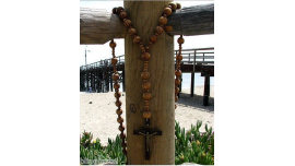 super and holy  big Beads santified rosario Natural wood Chain jesus cross xl large 40" wall rosary