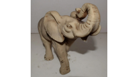 Vintage from 1980s Ivory Resin Asian African Elephant Statue Cream Heavy Animal Collectible Figurine Trunk Up Sculpture  Feng Shui Safari
