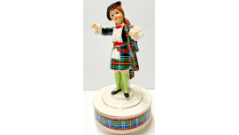 SCHMID Rotating Music Box "Scottish Girl in Plaid Kilt", 8.5", Japan Vintage from the 1950s