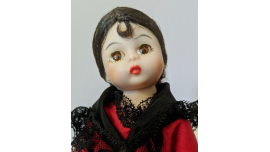 Vintage Madame Alexander Doll International Spanish Girl, Red Dress Black Trim w/ Kaiser Doll Stand, does not contain box #795 Spain Dancer