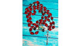 Catholic Devotional Steel Rosary Ceramic Ladybug Devotional 29" inch long centerpiece Lady of Grace Sanctified Papal Crucifix Zinc Alloy