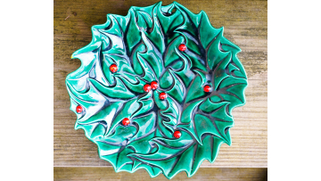 Lefton Holly Berry Set 2 Candleholder and Platter Christmas Vintage Ceramic Signed Christmas Decoraciones de bayas de acebo Navidad Perfect