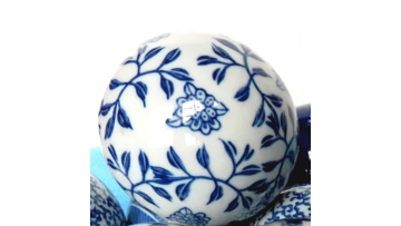 Bola de alfombra de cerámica vintage, azul oscuro floral, rojo, estilo Delft Vintage 3 piezas de porcelana decorativa centro de mesa bolas flotantes de cerámica.